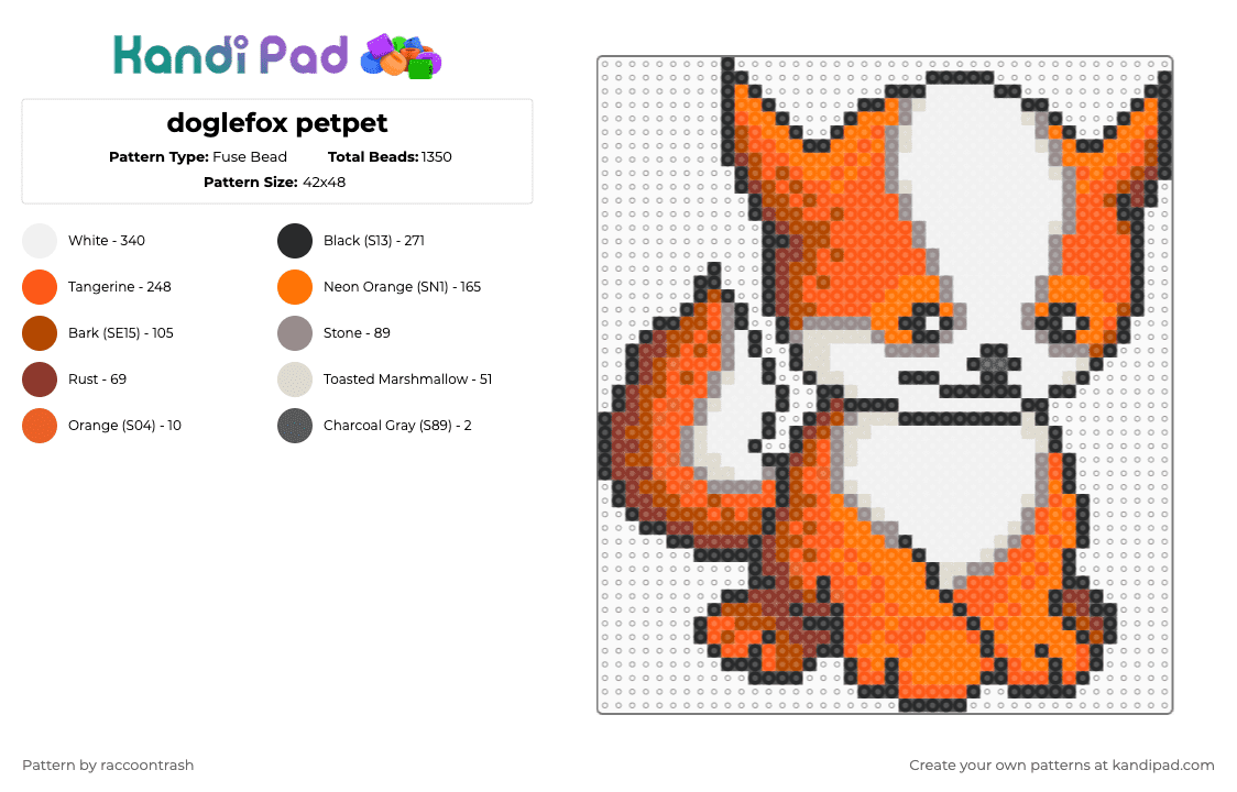 doglefox petpet - Fuse Bead Pattern by raccoontrash on Kandi Pad - orange,red,neopets,doglefox,petpet,fox,dog