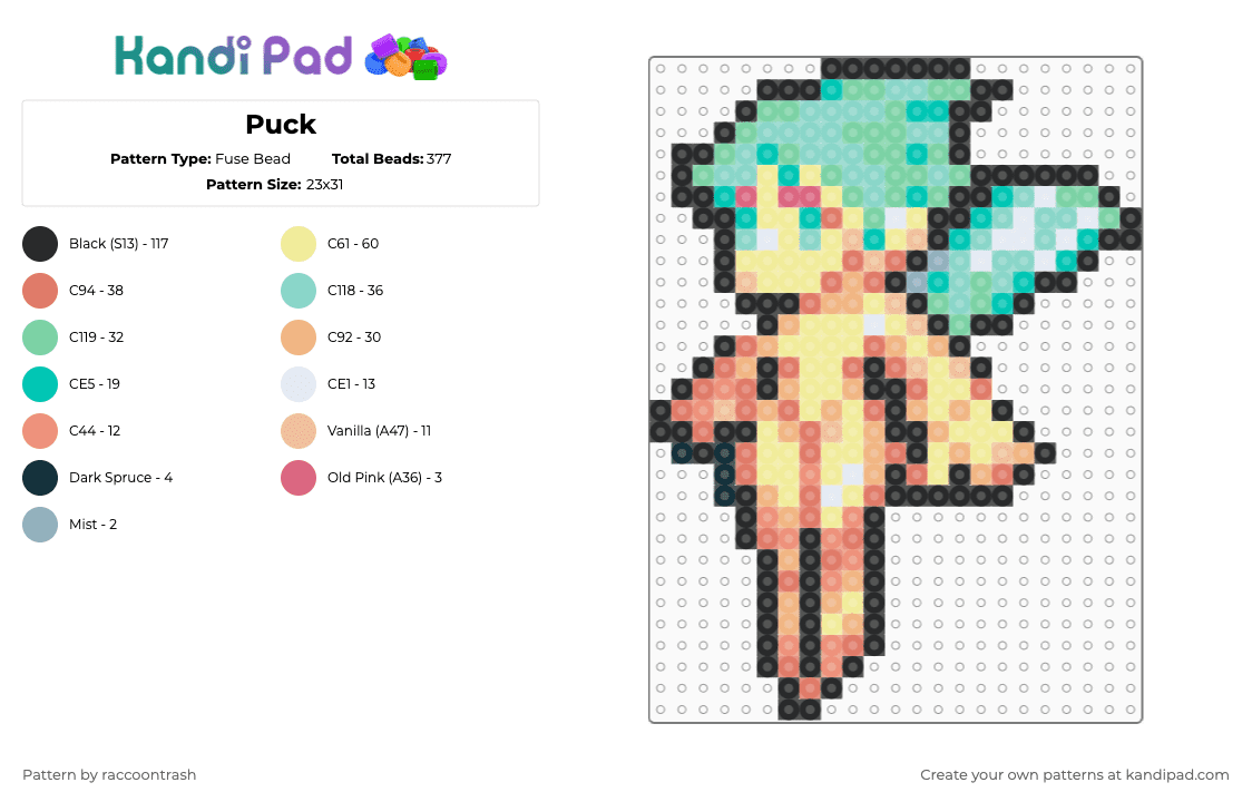Puck - Fuse Bead Pattern by raccoontrash on Kandi Pad - teal,orange,colorful,berserk,guts,puck