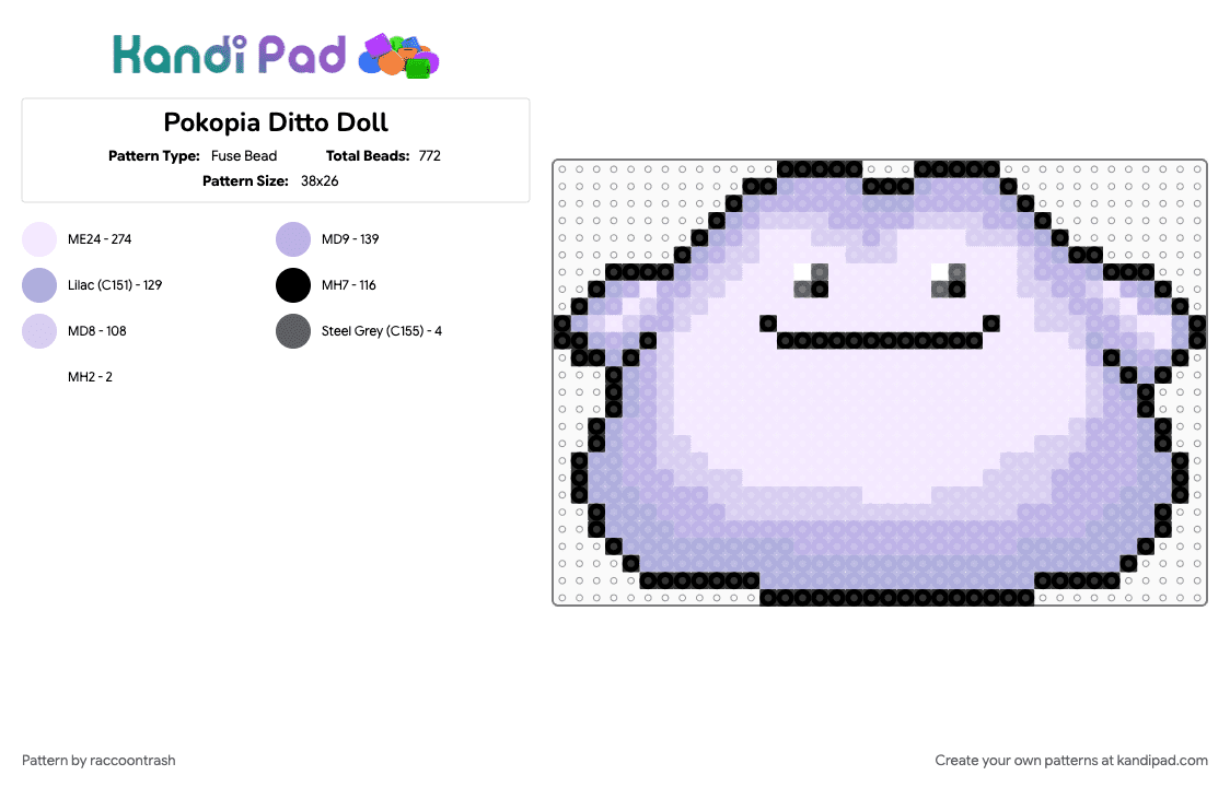 Pokopia Ditto Doll - Fuse Bead Pattern by raccoontrash on Kandi Pad - ditto, gaming, pink, pokemon, pokopia
