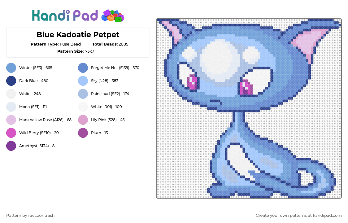 Blue Kadoatie Petpet - Fuse Bead Pattern by raccoontrash on Kandi Pad - blue,light blue,neopets,petpet,cat