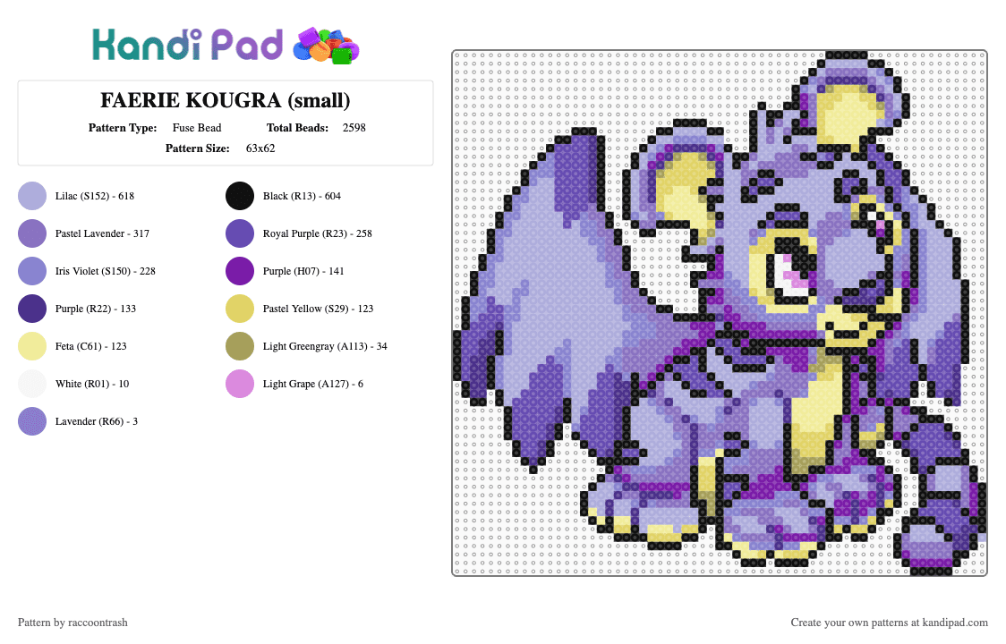 FAERIE KOUGRA (small) - Fuse Bead Pattern by raccoontrash on Kandi Pad - pink,blue,purple,neopets,kougra,tiger,fae,fairy,angel,gaming,animals