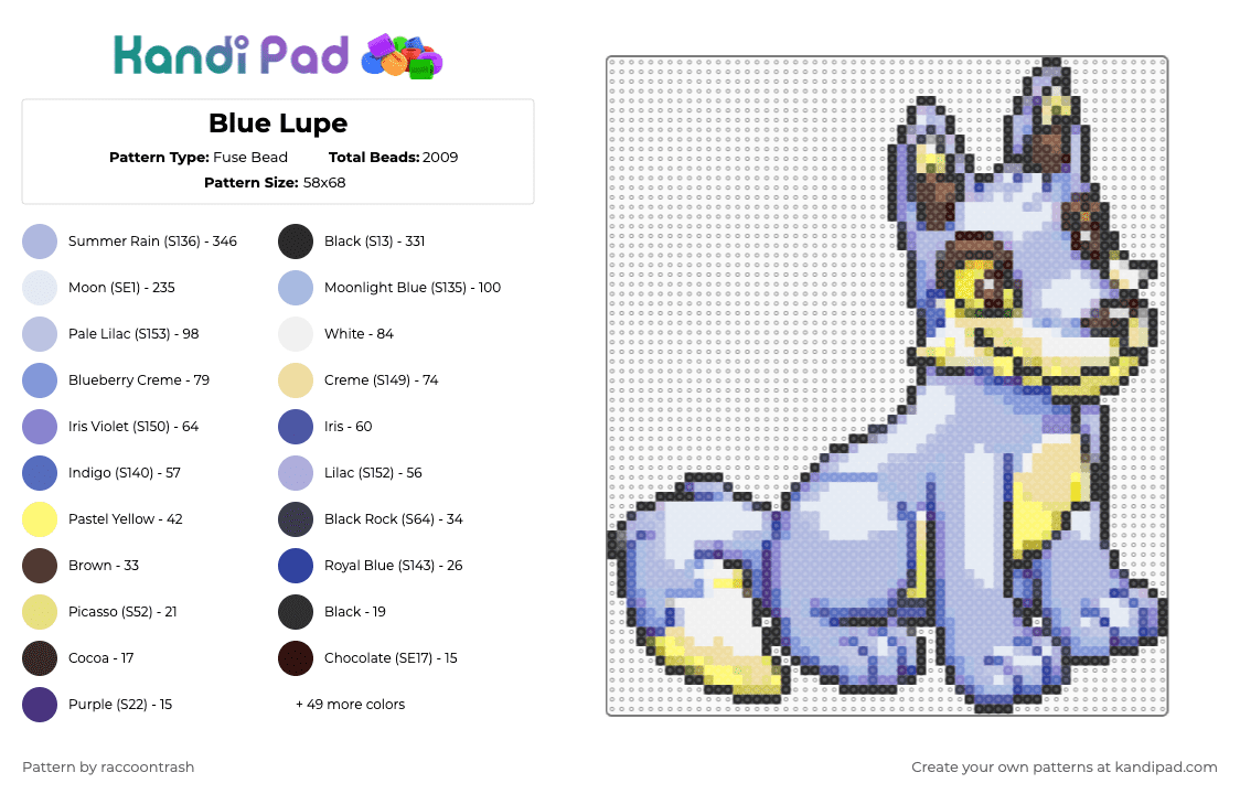 Blue Lupe - Fuse Bead Pattern by raccoontrash on Kandi Pad - pink,yellow,light blue,colorful,neopets,lupe,wolf