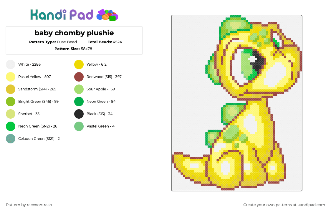 baby chomby plushie - Fuse Bead Pattern by raccoontrash on Kandi Pad - white,yellow,neopets,baby,chomby,plushie,dino,dinosaur