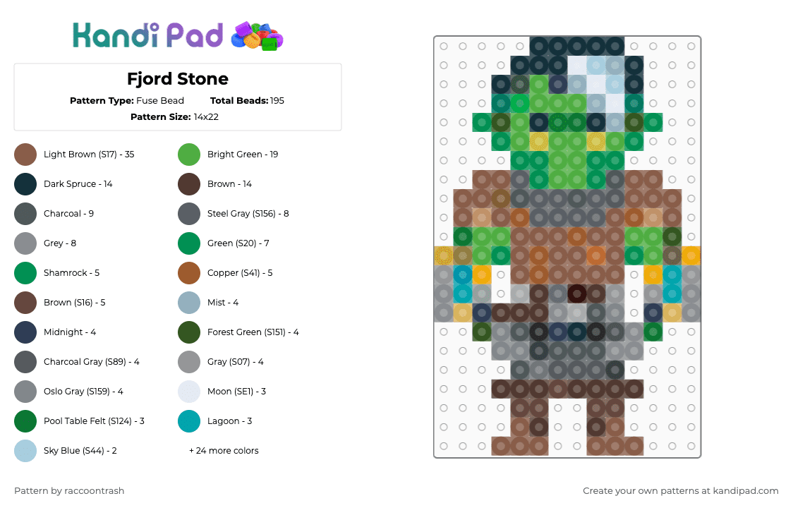 Fjord Stone - Fuse Bead Pattern by raccoontrash on Kandi Pad - gray,green,tan,brown,mighty nein,critical role,dnd,fjord