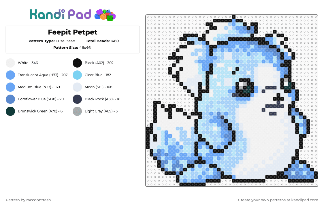 Feepit Petpet - Fuse Bead Pattern by raccoontrash on Kandi Pad - light blue,neopets,feepit,petpet