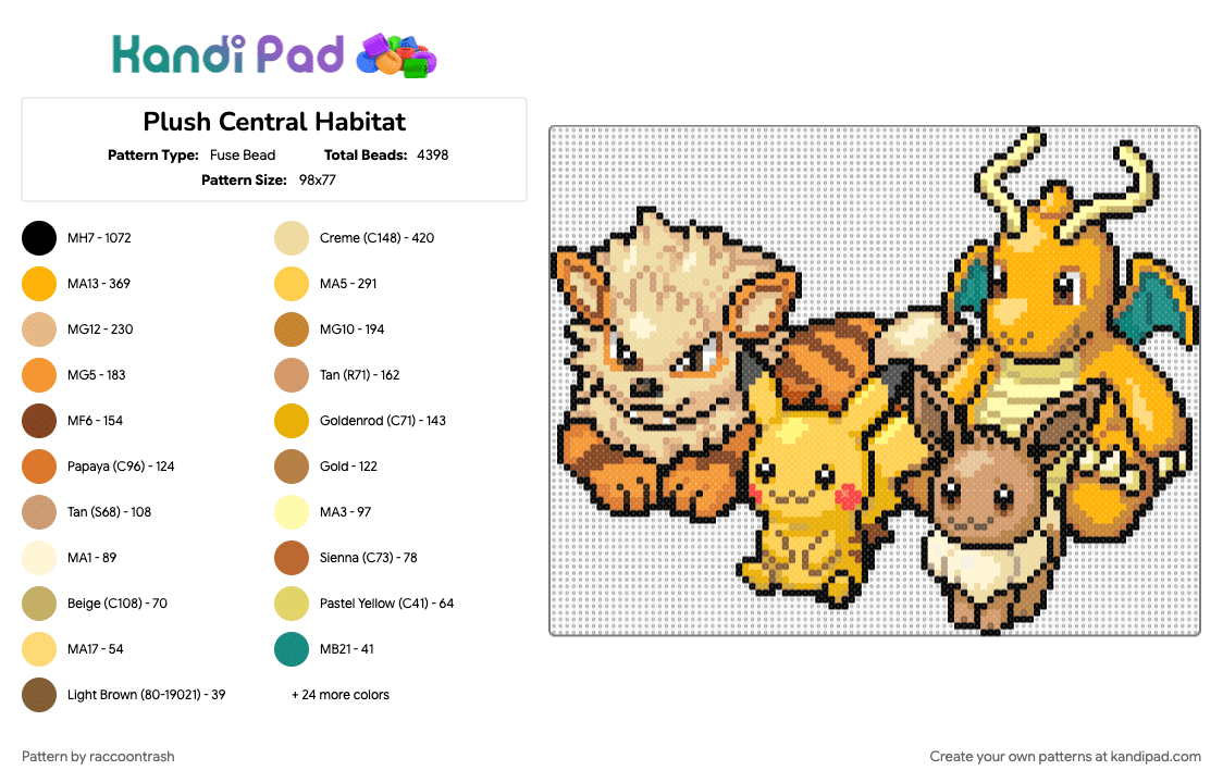 Plush Central Habitat - Fuse Bead Pattern by raccoontrash on Kandi Pad - beige, gaming, orange, pokemon, pokopia, yellow