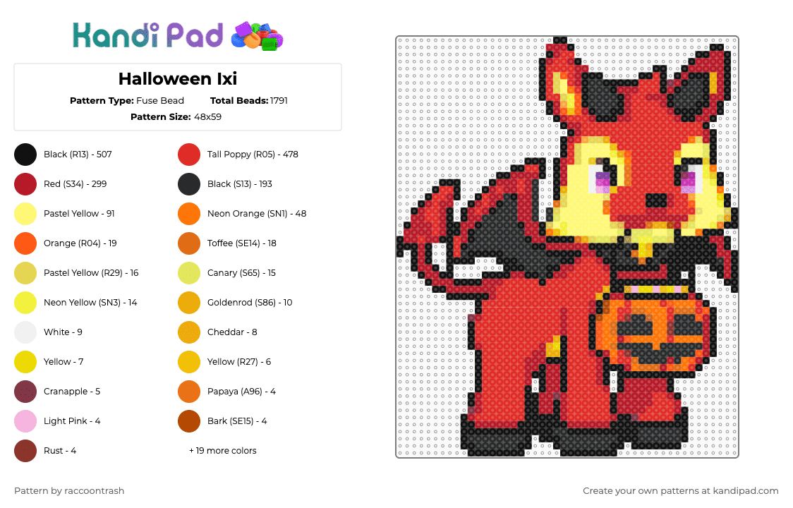 Halloween Ixi - Fuse Bead Pattern by raccoontrash on Kandi Pad - red,yellow,neopets,ixi,halloween,devil,demon