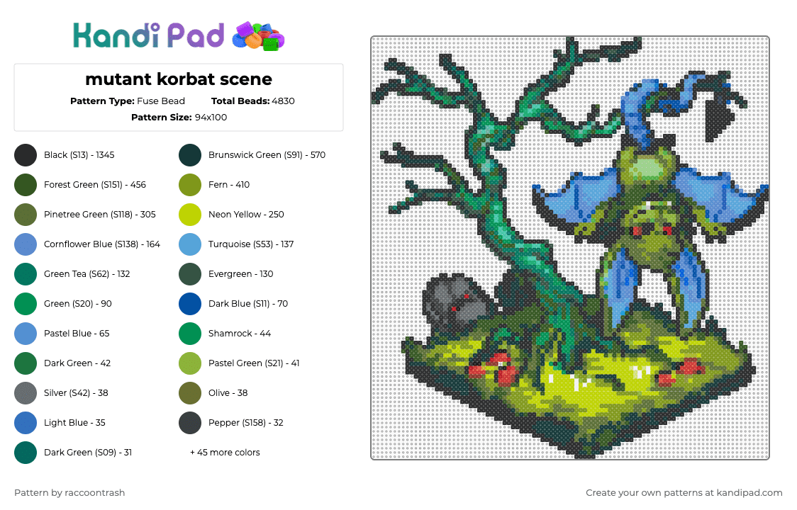 mutant korbat scene - Fuse Bead Pattern by raccoontrash on Kandi Pad - black,teal,gold,blue,light blue,colorful,neopets,korbat,mutant,halloween