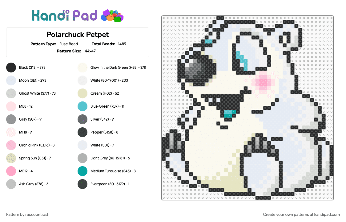 Polarchuck Petpet - Fuse Bead Pattern by raccoontrash on Kandi Pad - beige, neopets, petpet, polar bear, white
