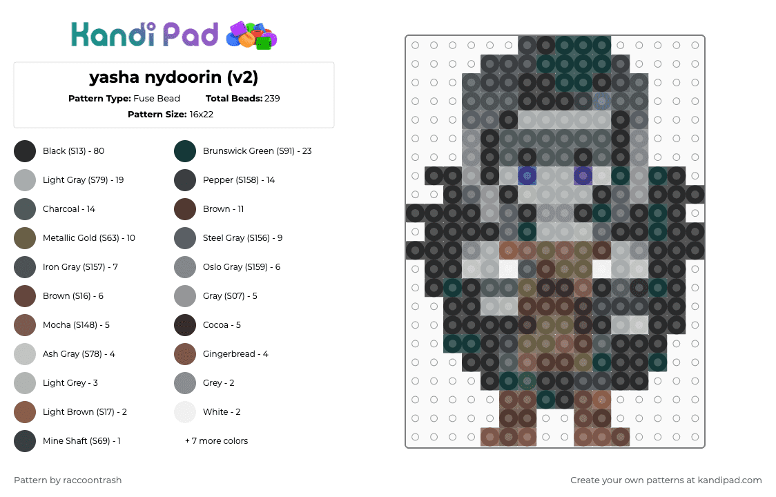 yasha nydoorin (v2) - Fuse Bead Pattern by raccoontrash on Kandi Pad - black,gray,tan,brown,mighty nein,critical role,dnd,yasha