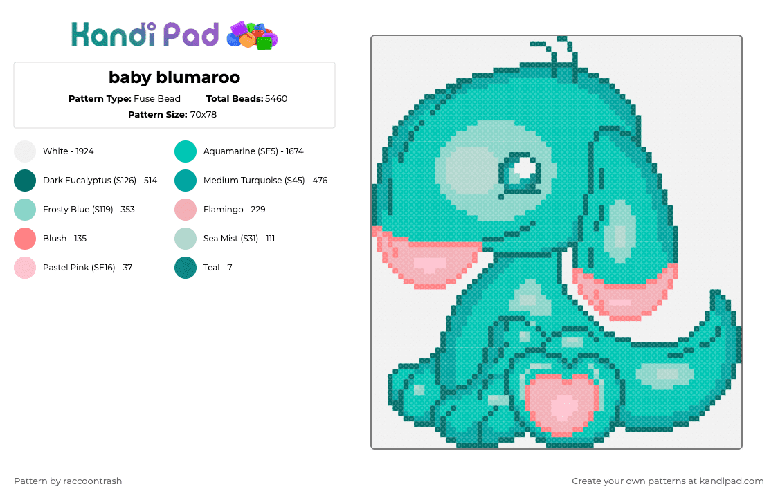 baby blumaroo - Fuse Bead Pattern by raccoontrash on Kandi Pad - teal,neopets,blumaroo,baby,plushie