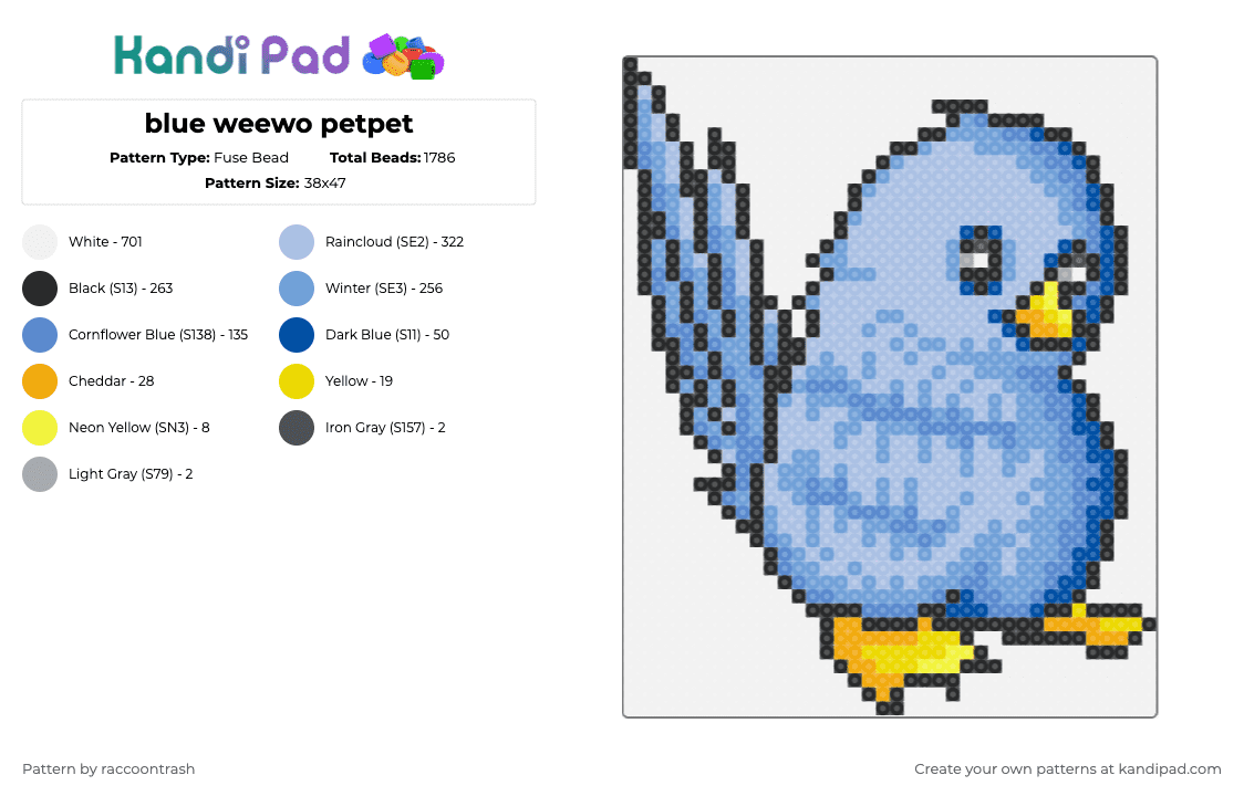 blue weewo petpet - Fuse Bead Pattern by raccoontrash on Kandi Pad - white,light blue,blue,neopets,petpet,weewo,pigeon,dove,bird
