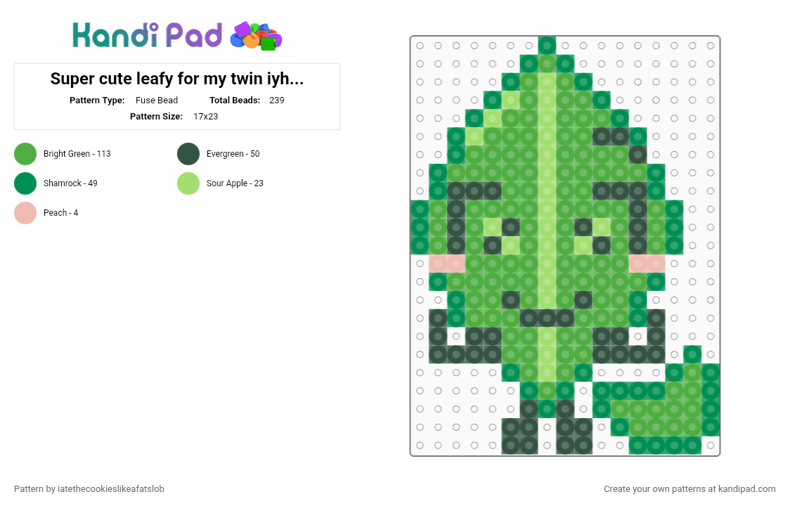 Super cute leafy for my twin iyhrh bfdi - Fuse Bead Pattern by iatethecookieslikeafatslob on Kandi Pad - green