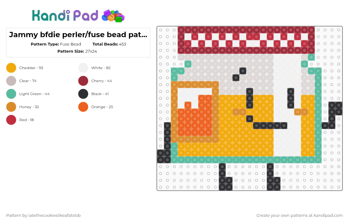 Jammy bfdie perler/fuse bead pattern! - Fuse Bead Pattern by iatethecookieslikeafatslob on Kandi Pad - orange,bfdie,bfdi,jammy bfdie,bfdie perler,jammy,jam,cute
