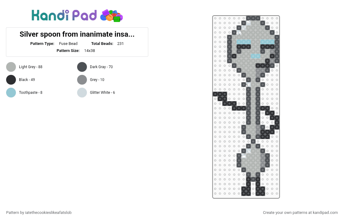 Silver spoon from inanimate insanity invitational ompf - Fuse Bead Pattern by iatethecookieslikeafatslob on Kandi Pad - beige, gray