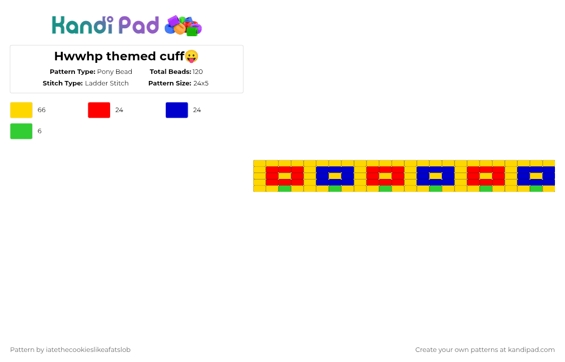 Hwwhp themed cuff😛 - Pony Bead Pattern by iatethecookieslikeafatslob on Kandi Pad - blue flower, flower, flowers, hwwhp, hwwhp roblox, red flower, roblox, yellow