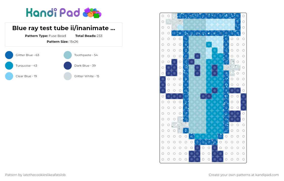 Blue ray test tube ii/inanimate insanity perler!:] - Fuse Bead Pattern by iatethecookieslikeafatslob on Kandi Pad - light blue,blue,test tube,inanimate insanity,bright lights,test tube inanimate insanity,glitter,test tube ii,ii