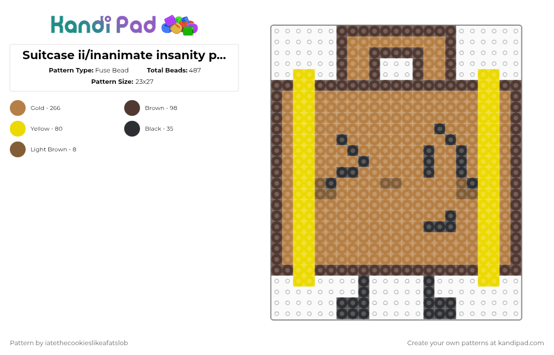 Suitcase ii/inanimate insanity perler pattern.... woaah - Fuse Bead Pattern by iatethecookieslikeafatslob on Kandi Pad - tan,suitcase,inanimate insanity,ii,suitcase inanimate insanity,brown,yellow,suitcase ii