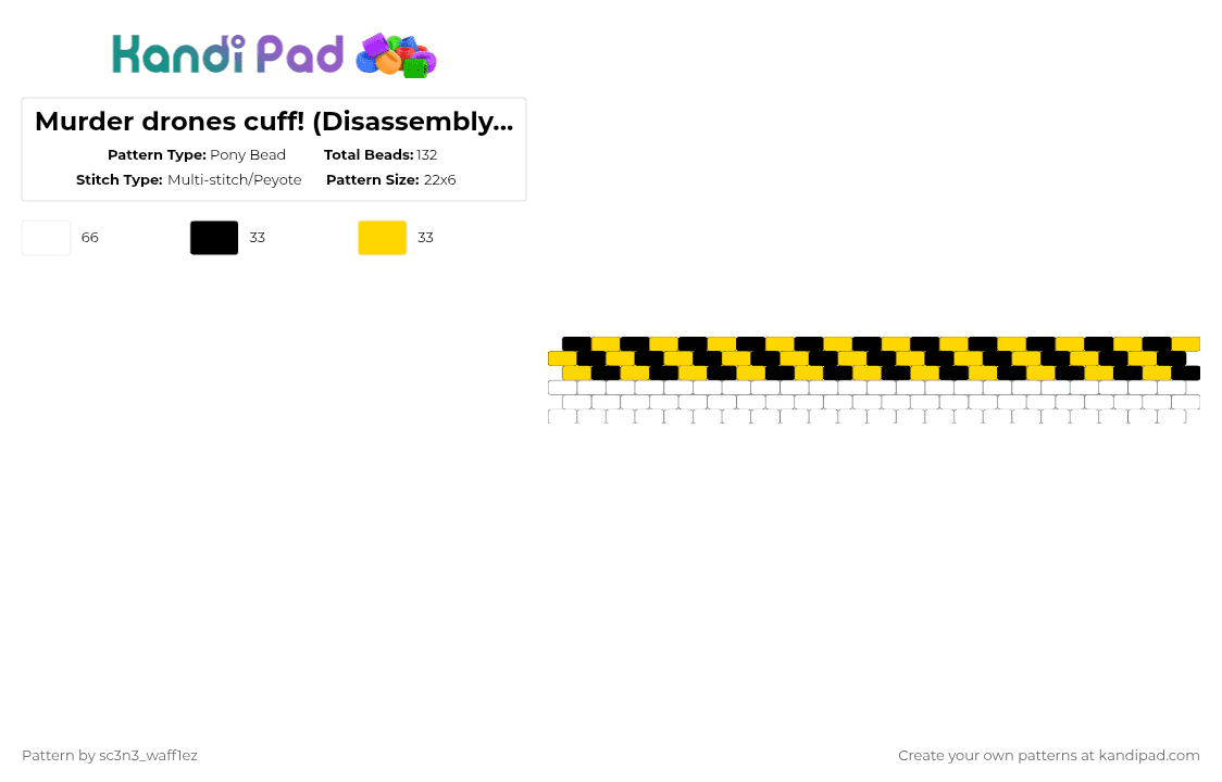Murder drones cuff! (Disassembly Drone arms) - Pony Bead Pattern by sc3n3_waff1ez on Kandi Pad - white,yellow,murder drones,tv show,indie,glitch,peyote