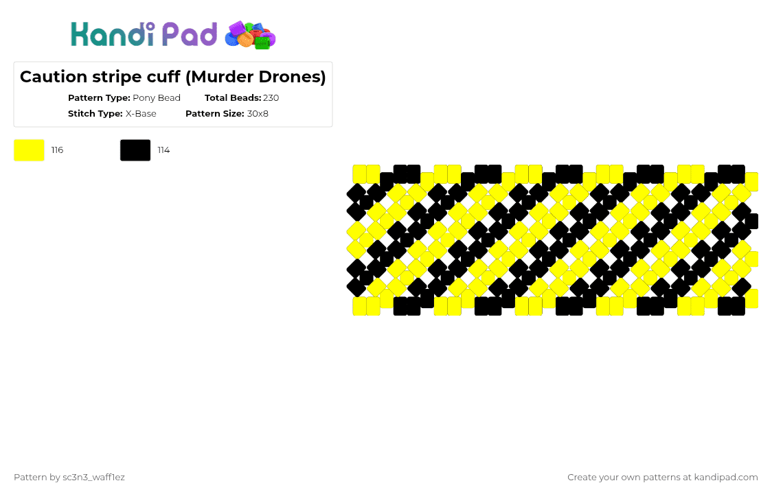 Caution stripe cuff (Murder Drones) - Pony Bead Pattern by sc3n3_waff1ez on Kandi Pad - black,yellow,murder drones,x base,caution stripe