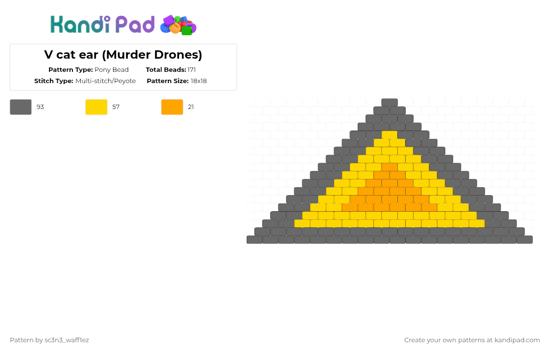 V cat ear (Murder Drones) - Pony Bead Pattern by sc3n3_waff1ez on Kandi Pad - gray,yellow,cat,v murder drones,ear,murder drones,black