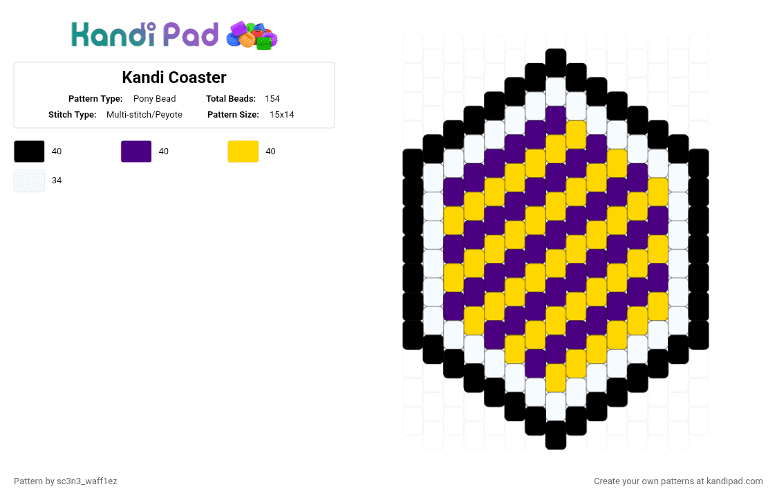 Kandi Coaster - Pony Bead Pattern by sc3n3_waff1ez on Kandi Pad - black, clear, coaster, peyote, purple, yellow