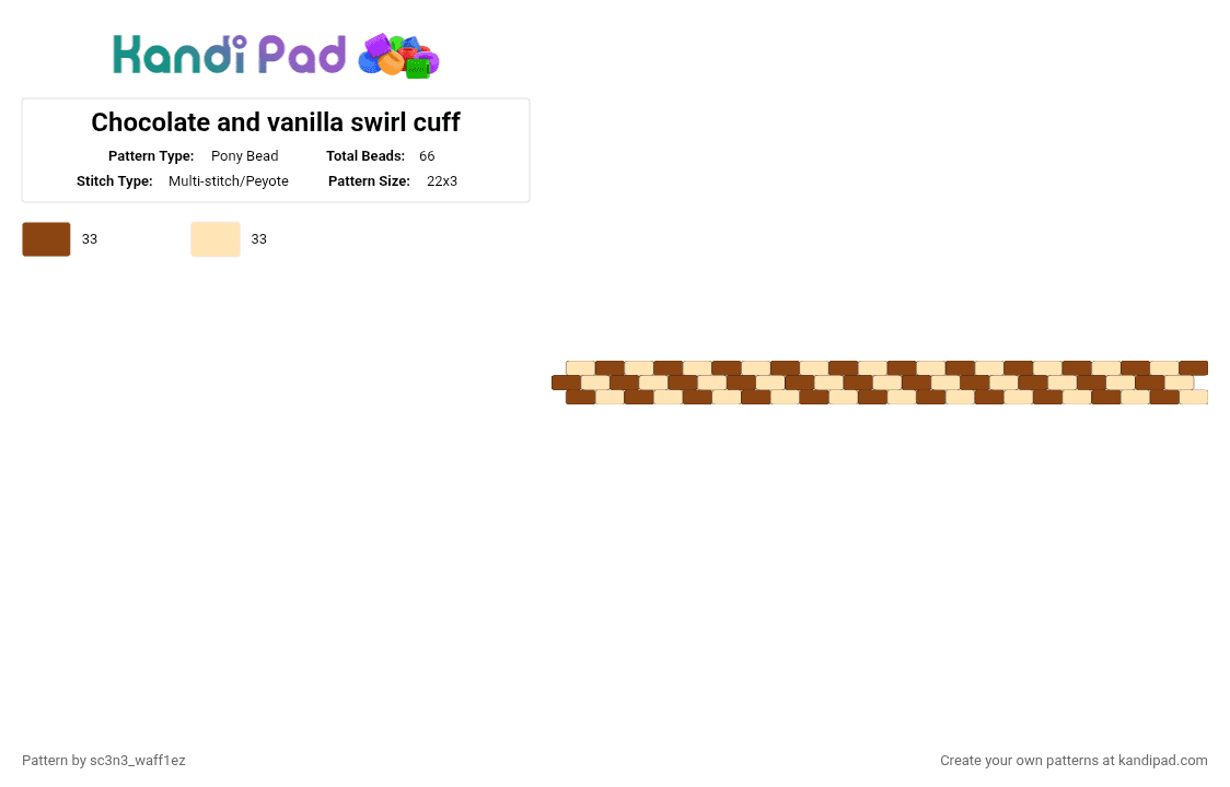 Chocolate and vanilla swirl cuff - Pony Bead Pattern by sc3n3_waff1ez on Kandi Pad - beige, red