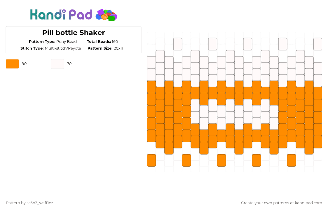 Pill bottle Shaker - Pony Bead Pattern by sc3n3_waff1ez on Kandi Pad - white,orange,yellow,shaker