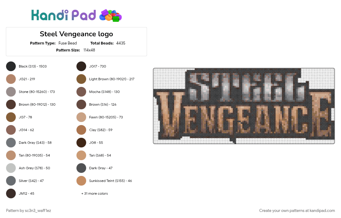 Steel Vengeance logo - Fuse Bead Pattern by sc3n3_waff1ez on Kandi Pad - brown, cedar point, gray, hybrid coaster, logo, perler, rmc, roller coasters, steel vengeance, tan
