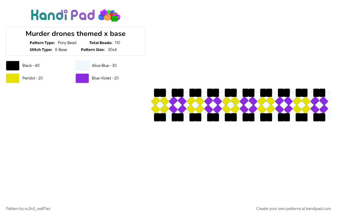 Murder drones themed x base - Pony Bead Pattern by sc3n3_waff1ez on Kandi Pad - black, clear, gold, murder drones, purple, x base, yellow