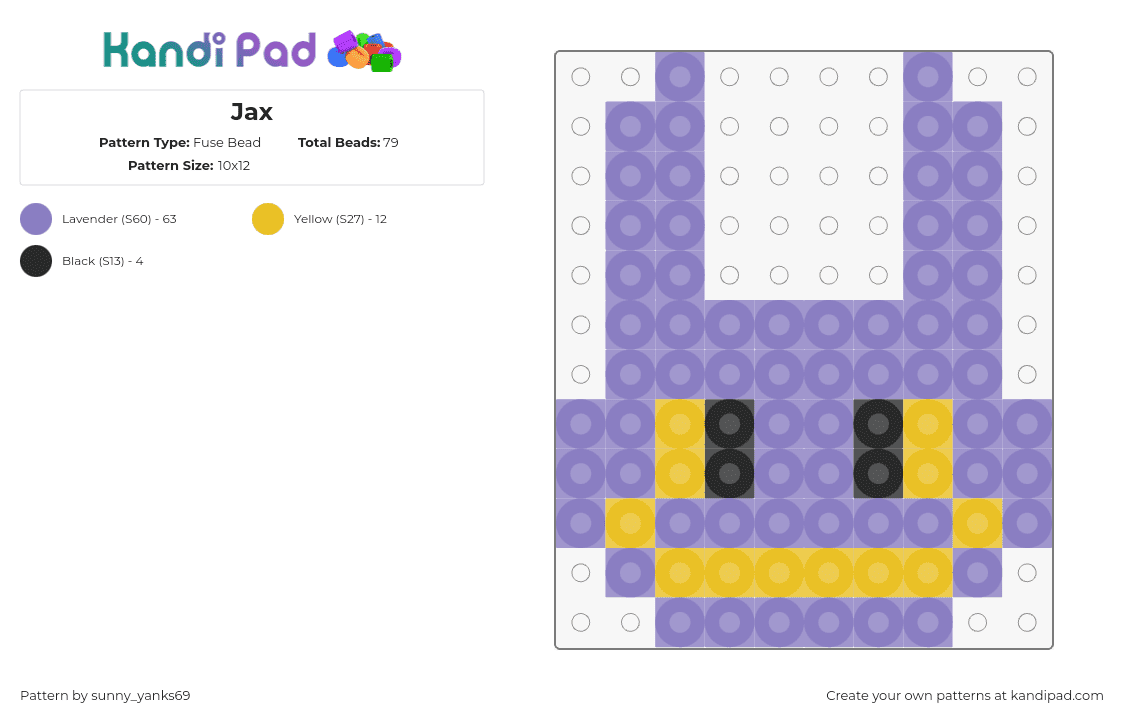 Jax - Fuse Bead Pattern by sunny_yanks69 on Kandi Pad - jax,amazing digital circus,character,head,bunny,animation,tv show,purple,yellow