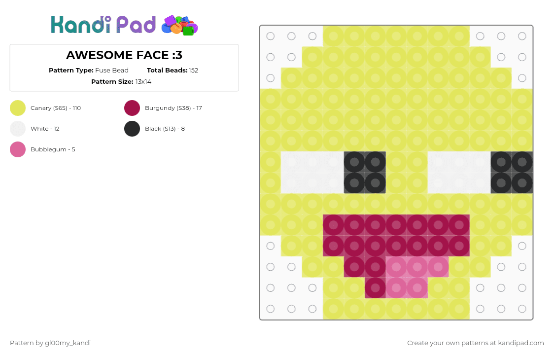 AWESOME FACE :3 - Fuse Bead Pattern by gl00my_kandi on Kandi Pad - cotdcomedy