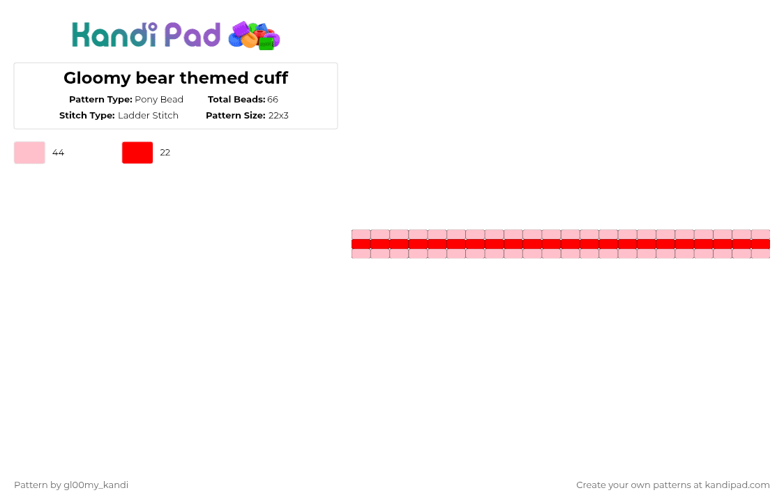 Gloomy bear themed cuff - Pony Bead Pattern by gl00my_kandi on Kandi Pad - pink, red