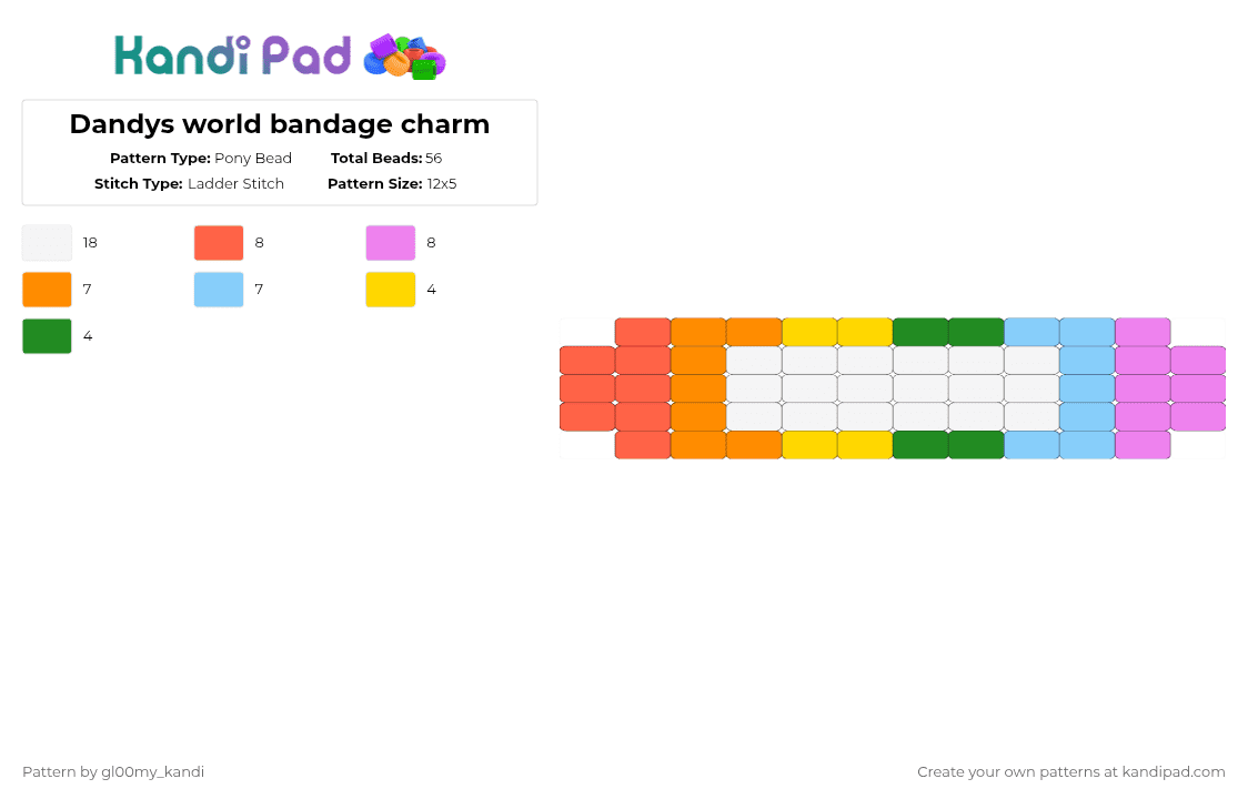 Dandys world bandage charm - Pony Bead Pattern by gl00my_kandi on Kandi Pad - red,orange,light blue,pink