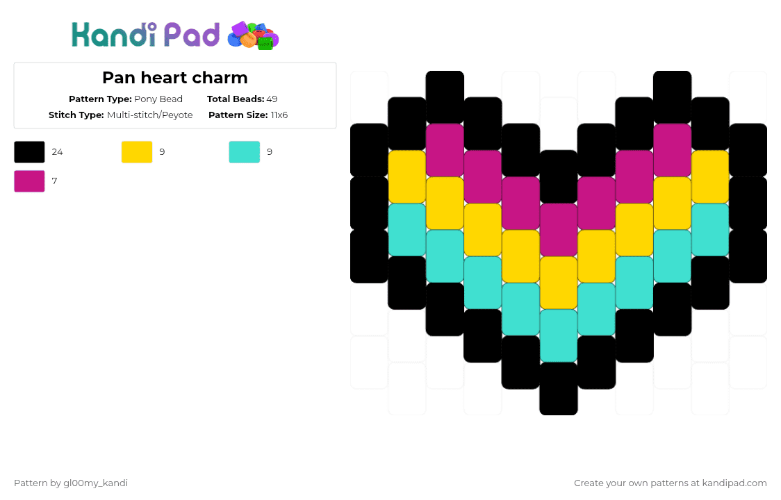 Pan heart charm - Pony Bead Pattern by gl00my_kandi on Kandi Pad - yellow,light blue