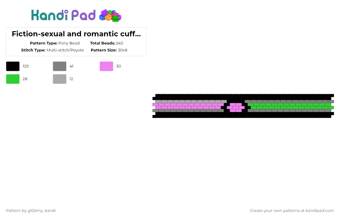 Fiction-sexual and romantic cuff (yume shipper) - Pony Bead Pattern by gl00my_kandi on Kandi Pad - black,pink,gray,green