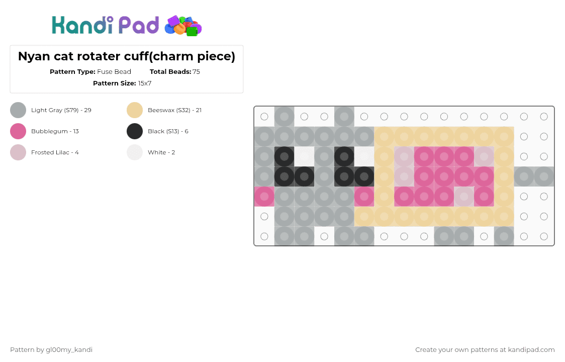 Nyan cat rotater cuff(charm piece) - Fuse Bead Pattern by gl00my_kandi on Kandi Pad - gray,beige