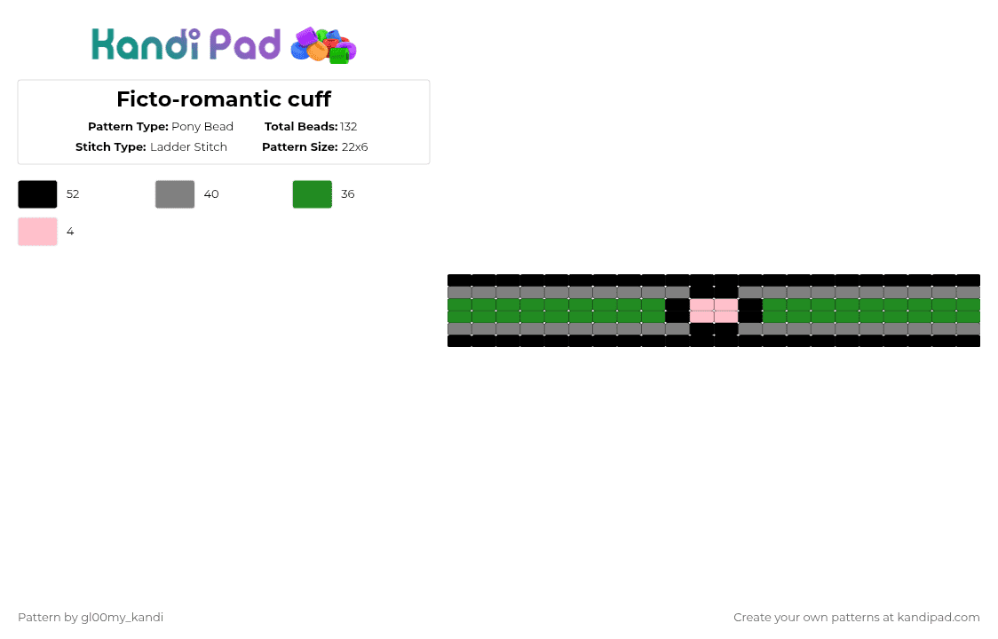 Ficto-romantic cuff - Pony Bead Pattern by gl00my_kandi on Kandi Pad - gray, green