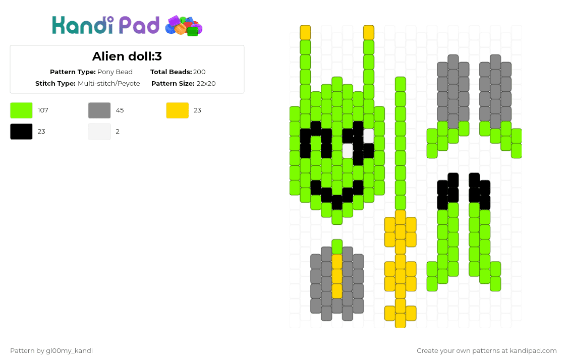 Alien doll:3 - Pony Bead Pattern by gl00my_kandi on Kandi Pad - green