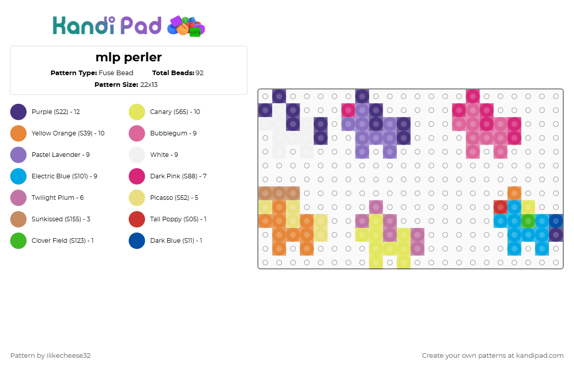 mlp perler - Fuse Bead Pattern by ilikecheese32 on Kandi Pad - pink,purple,orange,light blue,colorful