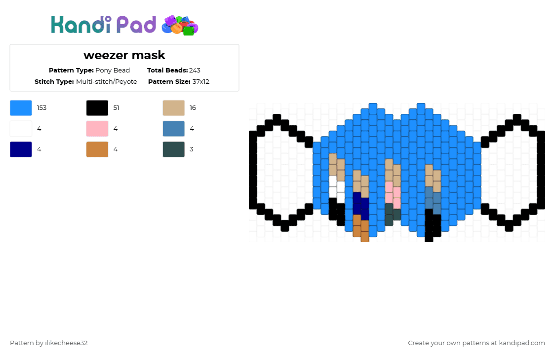weezer mask - Pony Bead Pattern by ilikecheese32 on Kandi Pad - light blue