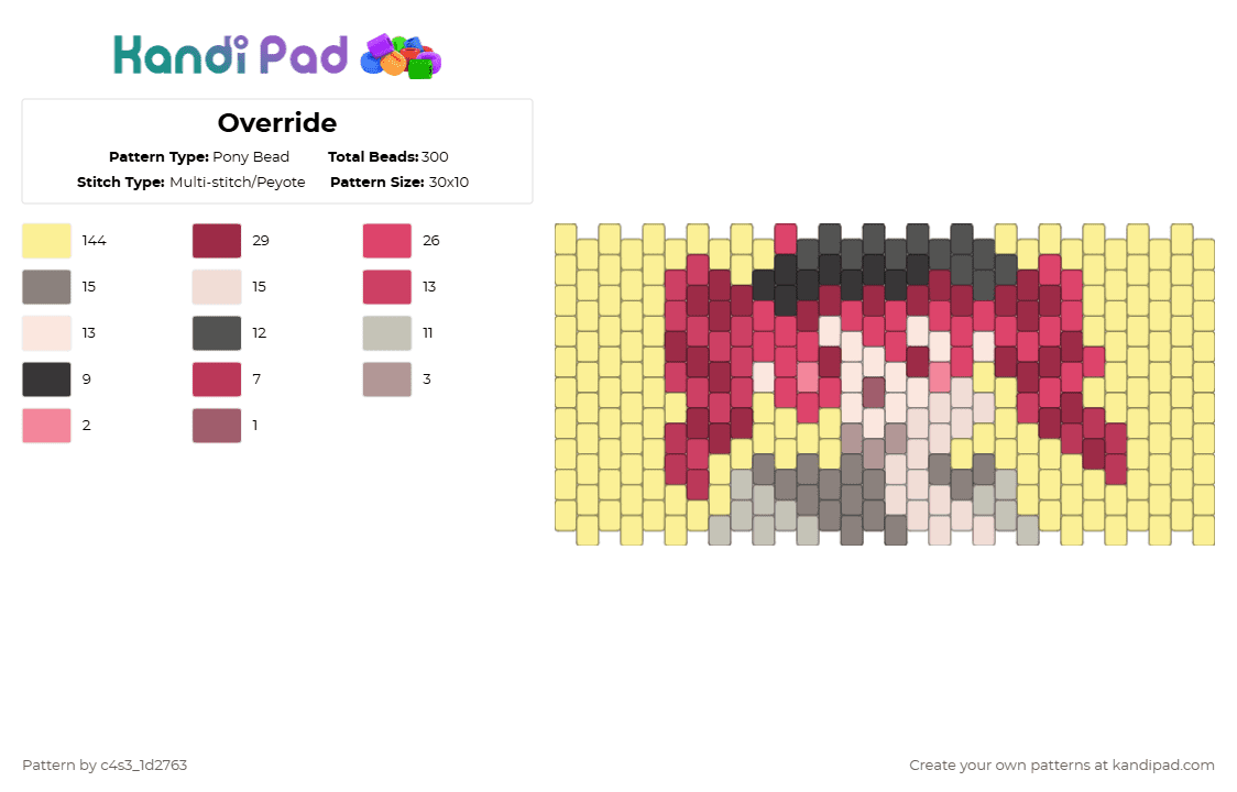 Override - Pony Bead Pattern by c4s3_1d2763 on Kandi Pad - kasaneteto, override, pink, synthv, teto, utauloid, vocaloid, vocalsynth, yellow, yoshidayasei