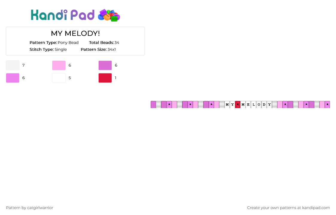 MY MELODY! - Pony Bead Pattern by catgirlwarrior on Kandi Pad - my melody, pink, sanrio