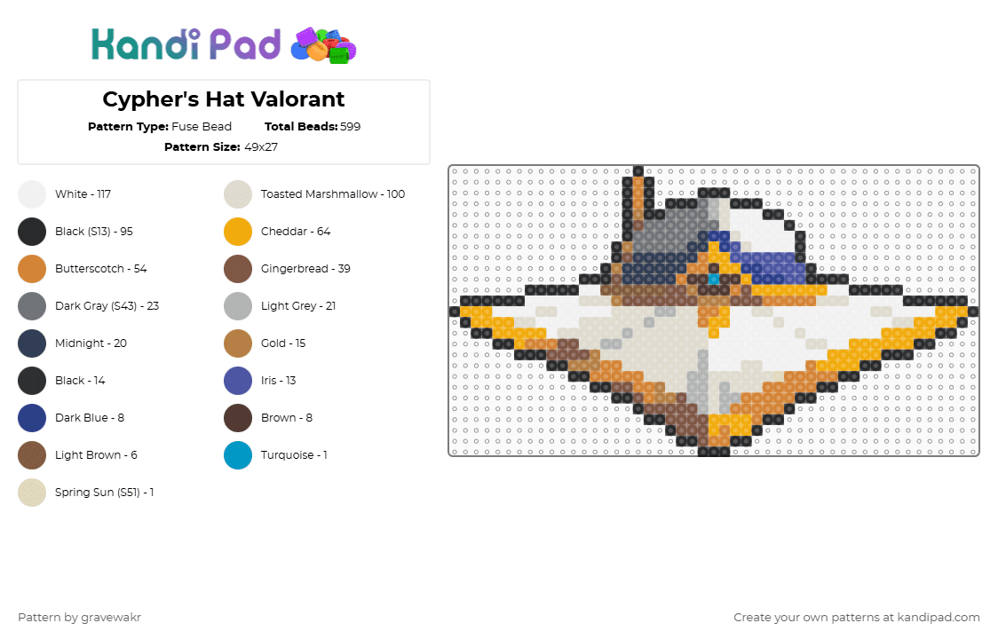 Cypher\'s Hat Valorant - Fuse Bead Pattern by gravewakr on Kandi Pad - orange,beige,tan,valorant,cypher