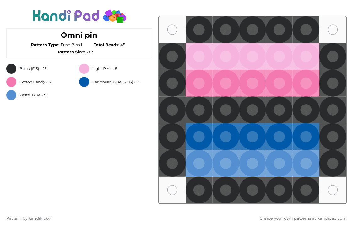 Omni pin - Fuse Bead Pattern by kandikid67 on Kandi Pad - black,pink,pride,omni,omnisexual,pin,fuse bead,pride pin