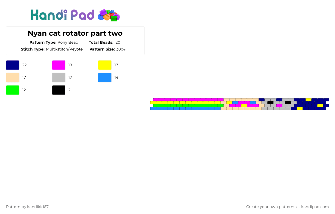 Nyan cat rotator part two - Pony Bead Pattern by kandikid67 on Kandi Pad - pink,beige,purple,nyan cat,rotator,colorful,character,retro