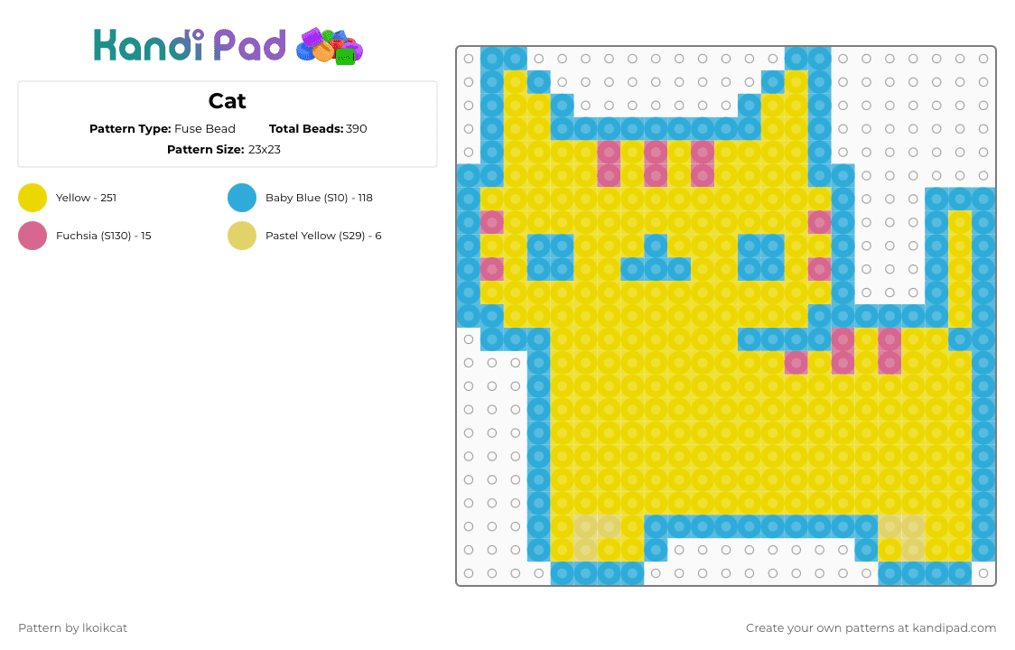 Cat - Fuse Bead Pattern by lkoikcat on Kandi Pad - yellow
