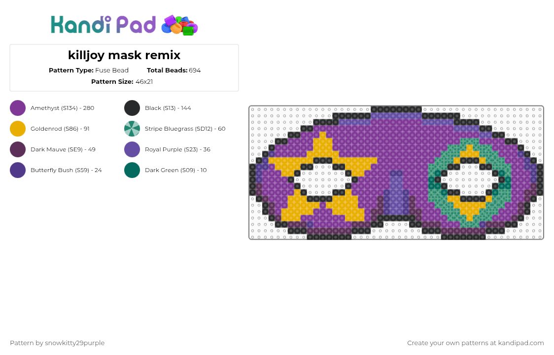 killjoy mask remix - Fuse Bead Pattern by snowkitty29purple on Kandi Pad - pink