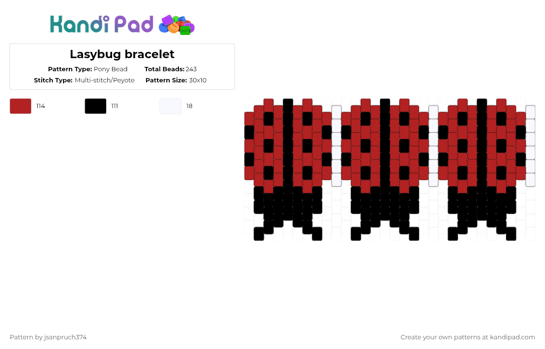 Lasybug bracelet - Pony Bead Pattern by jsanpruch374 on Kandi Pad - red,cotdladybugs