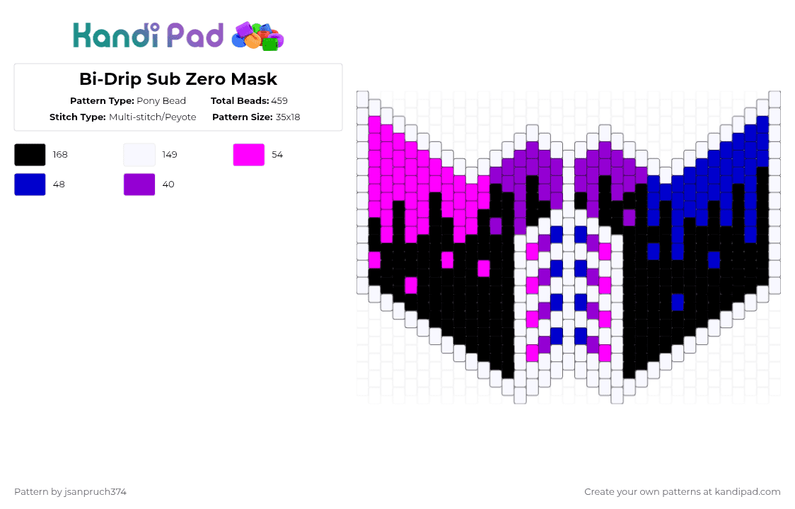 Bi-Drip Sub Zero Mask - Pony Bead Pattern by jsanpruch374 on Kandi Pad - purple,pink,bi,sub zero mask,mask,drip
